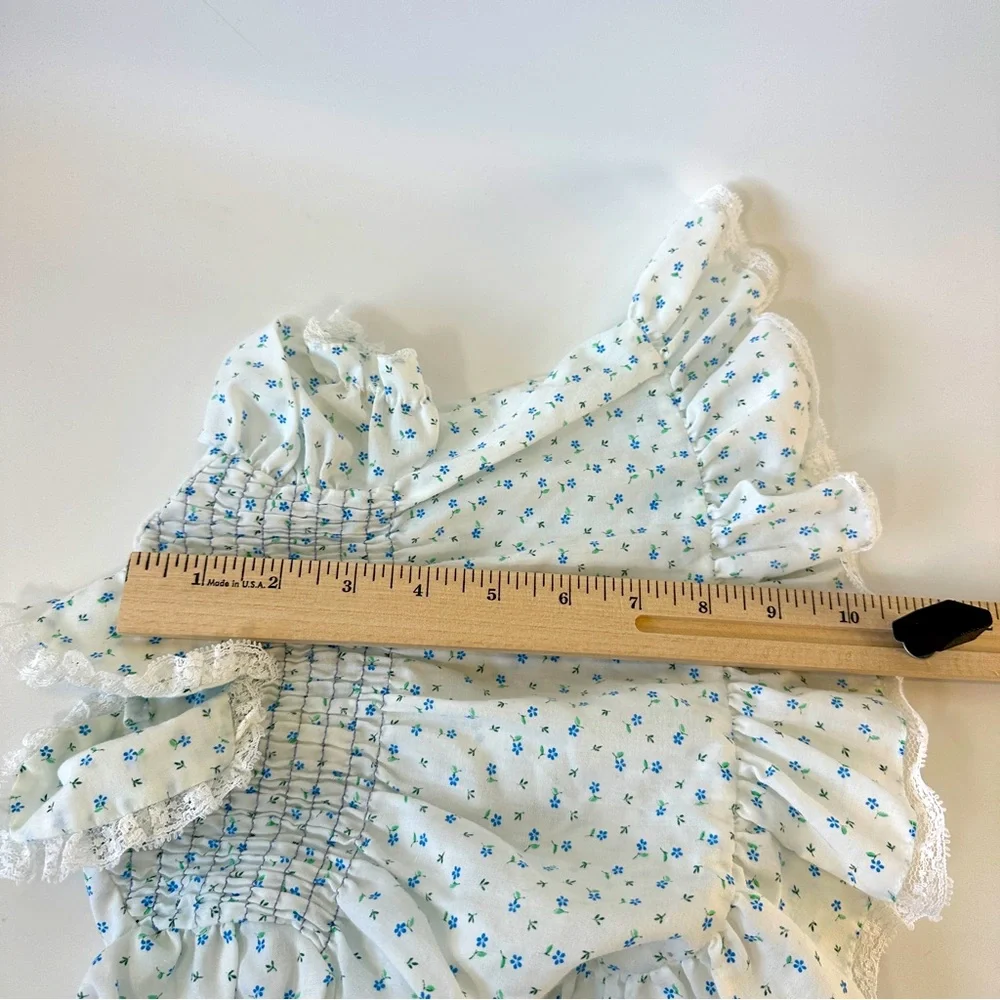 VTG Toddle Time by JcPenney Smocked‎ Dress Bloomer White w/ Blue Flowers 2pc set